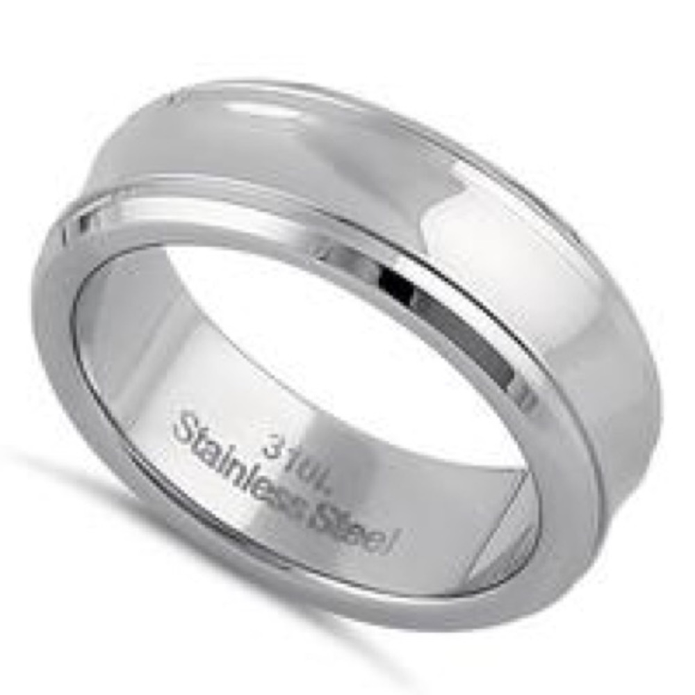 Stainless Steel Men's 7mm High and Brushed Polish Curved Wedding Band - Picture 2 of 4